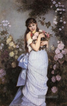  garten - Eine junge Frau in einem Rosengarten Auguste Toulmouche